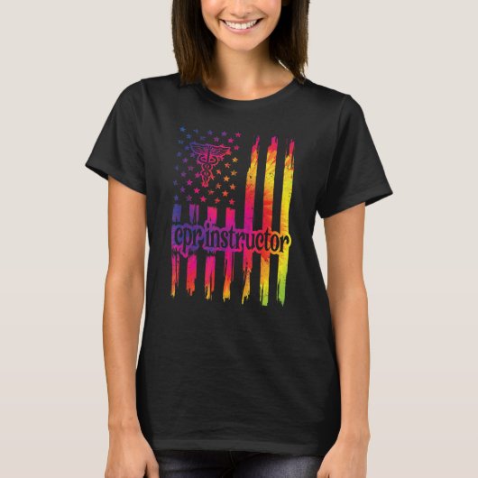 Cprインストラクター米国国旗の応急処置Cpr認定 Tシャツ (正面)
