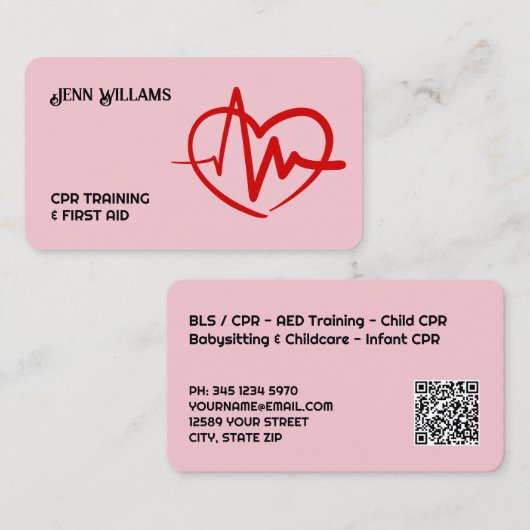 CPR Instructor Custom QR 名刺 (正面/裏面)