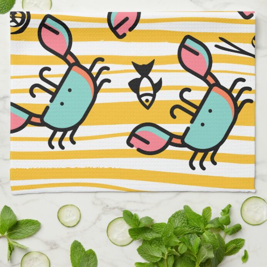 Crab Seafood Fish Pattern  キッチンタオル (折り畳み)