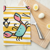 Crab Seafood Fish Pattern  キッチンタオル (四つ折り)