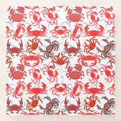 Crabs Patternx4オフホワイトBG ガラスコースター (正面)