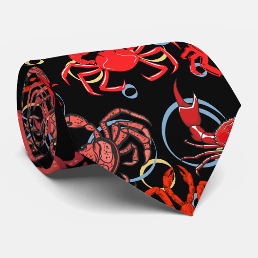 Crabs Patternx4ブラックBG ネクタイ (ロール)
