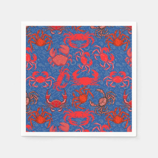 Crabs Patternx4ブルーBG スタンダードカクテルナプキン (正面)
