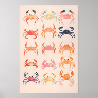 Crabs Watercolor Art Print Beach House Coastal ポスター