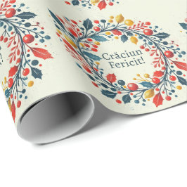 Craciun fertid – ルーマニア語 – 三色国旗 – 白 ラッピングペーパー