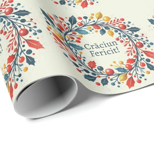 Craciun fertid – ルーマニア語 – 三色国旗 – 白 ラッピングペーパー (ロールコーナー)