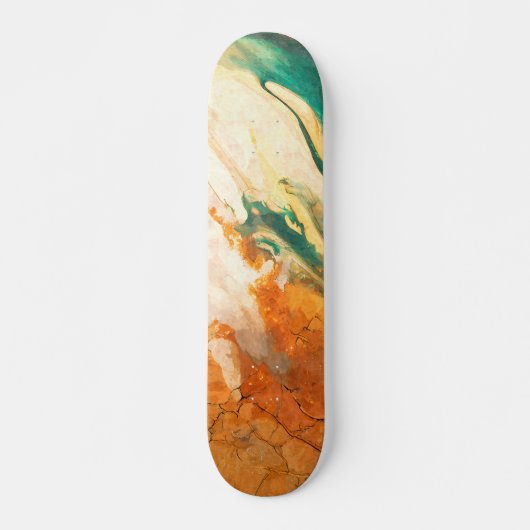 Cracked Earth Teal Orange Abstract Skateboard スケートボード (正面)
