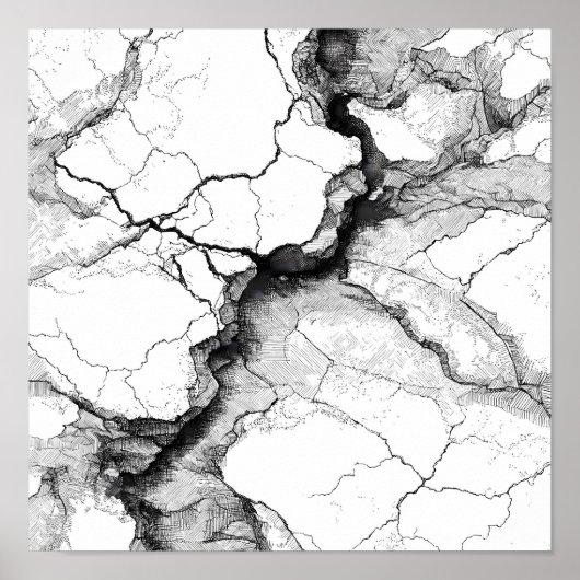 Cracked Mineral Vein Decoupage Template Line Art ポスター (正面)