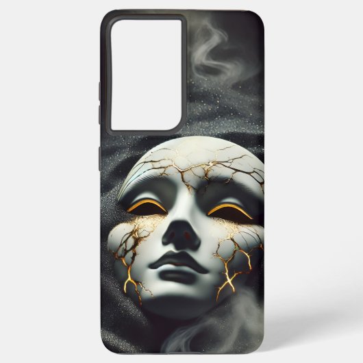 Cracked Porcelain Mask Dark Galaxy S21 Ultra case Samsung Galaxyケース (裏面)
