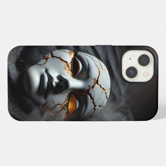 Cracked Porcelain Mask Dark iPhone 13 Tough Case iPhoneケース (裏面横)