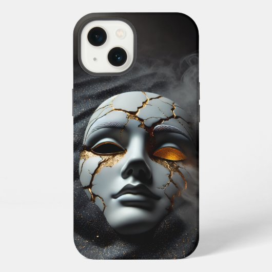 Cracked Porcelain Mask Dark iPhone 13 Tough Case iPhoneケース (裏面)