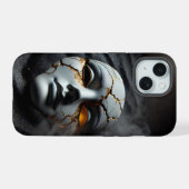 Cracked Porcelain Mask Dark iPhone 15 Tough Case 15ケース (裏面横)