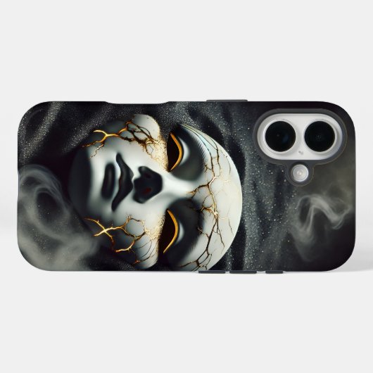Cracked Porcelain Mask Dark iPhone 16 Tough Case Case-Mate iPhoneケース (裏面 (横))