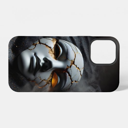 Cracked Porcelain Mask Dark Luxury iPhone 12 Case iPhoneケース (裏面横)
