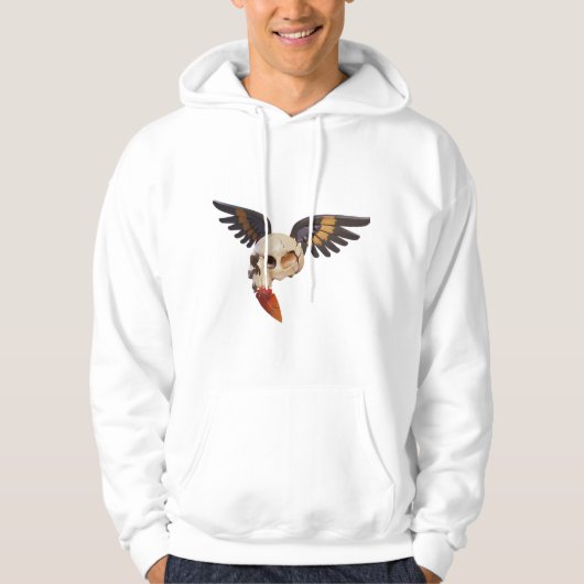 Cracked Skull with Wings and Feather パーカ (正面)