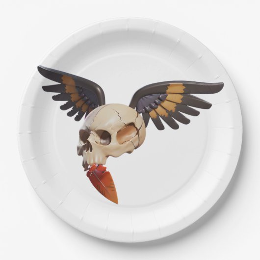 Cracked Skull with Wings and Feather ペーパープレート (正面)