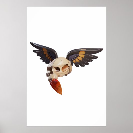 Cracked Skull with Wings and Feather ポスター (正面)