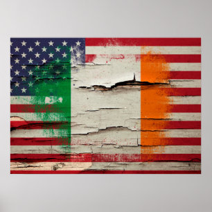 Crackle Paint Irish American Flag ポスター
