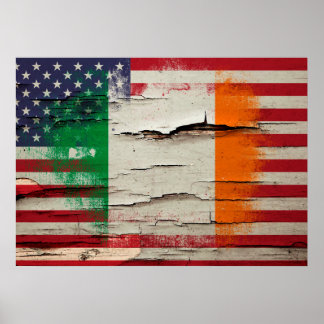 Crackle Paint | Irish American Flag ポスター