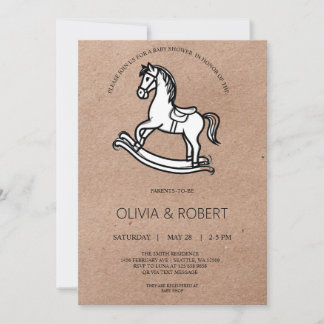 Craft Paper Rocking Horse Baby Shower Invitation 招待状