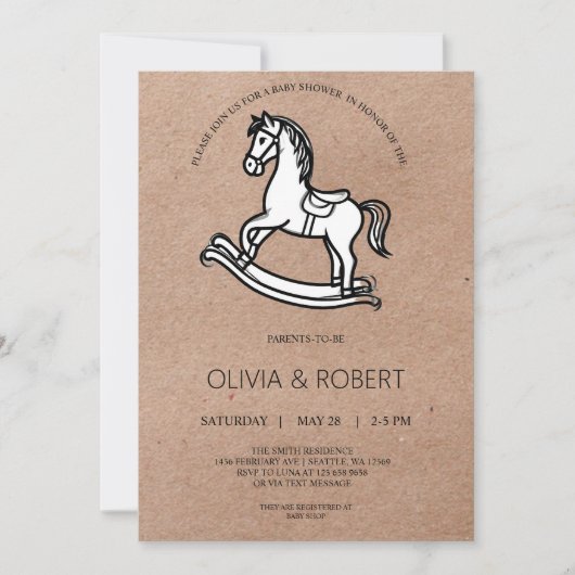 Craft Paper Rocking Horse Baby Shower Invitation 招待状 (正面)