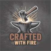 Crafted With Fire – Rustic Artisan Sticker シール (正面)