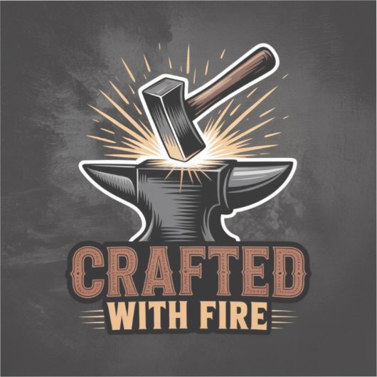 Crafted With Fire – Rustic Artisan Sticker シール (正面)