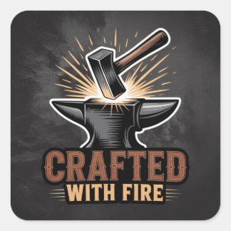 Crafted With Fire – Rustic Artisan Sticker スクエアシール