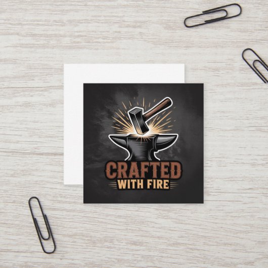 Crafted With Fire – Rustic Artisan Sticker スクエア名刺 (正面/裏面インサイチュ)