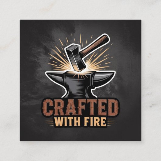 Crafted With Fire – Rustic Artisan Sticker スクエア名刺 (正面)