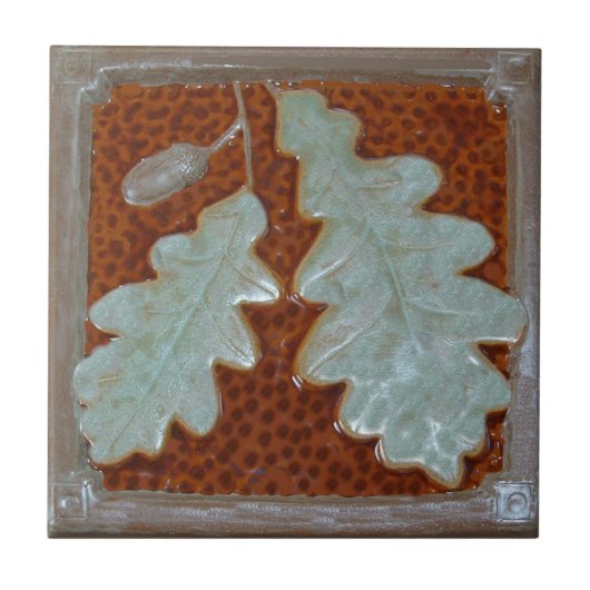 Craftsman Oak leaf Ceramic Decorative tile タイル (正面)