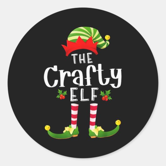 Crafty Christmas Elf Matching Pajama X-mas Party  ラウンドシール (正面)