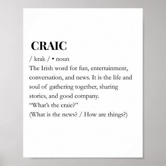 CRAIC: モダンなアイルランドのCraic楽しい意味のプリント ポスター (正面)