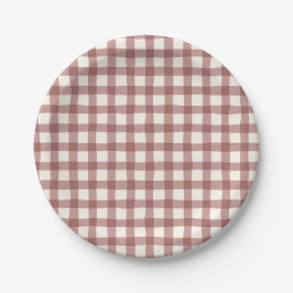 Cranberry Gingham Red Maroon ペーパープレート