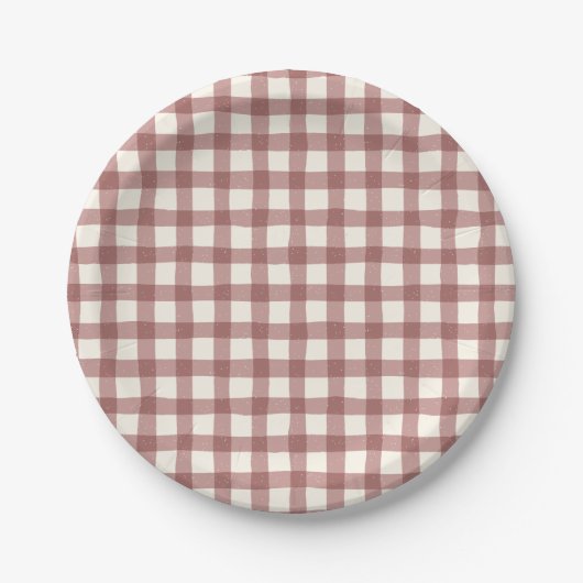 Cranberry Gingham Red Maroon ペーパープレート (正面)
