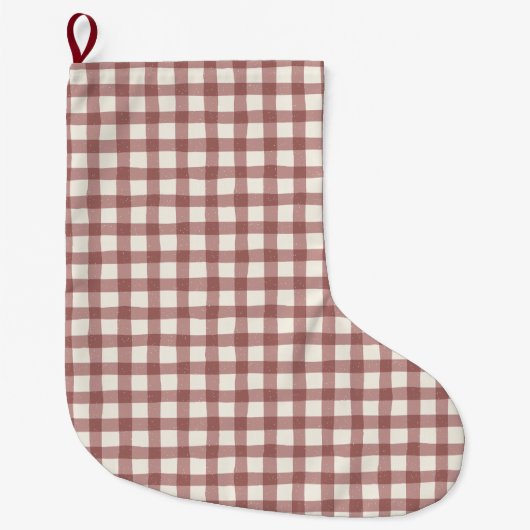Cranberry Gingham Red Maroon ラージクリスマスストッキング (正面)