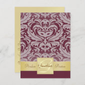 Cranberry Half Damask金ゴールド日付ポストカードの保存 案内ポストカード (正面/裏面)