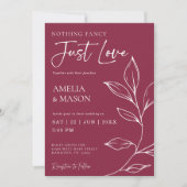 Cranberry Hand Drawn Botanical Just Love Wedding 招待状 (正面)