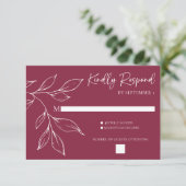Cranberry Hand Drawn Foliage Wedding Response Card 出欠カード (スタンド正面)