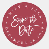 Cranberry | Modern Brush Lettered Save the Date ラウンドシール (正面)