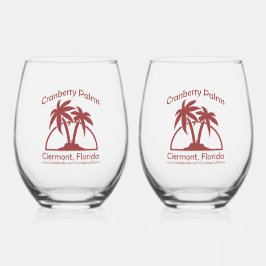 Cranberry Palms Stemless Wine Glasses ステムなしワイングラス