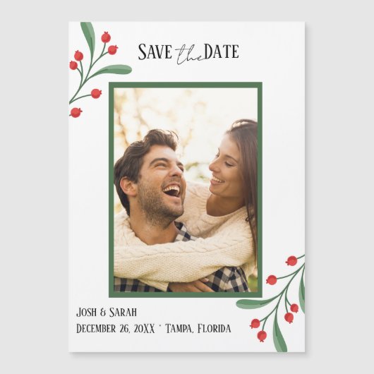 Cranberry Photo Holiday Save the Date Invitation  (正面)