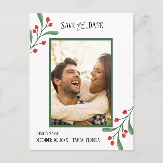 Cranberry Photo Holiday Save the Date Invitation  ポストカード (正面)