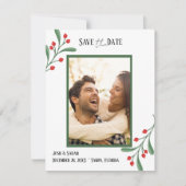 Cranberry Photo Holiday Save the Date Invitation  出欠カード (正面)