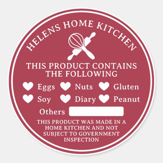 Cranberry Red Food Allergy Alert Bakery Sticker ラウンドシール (正面)