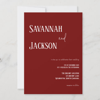 Cranberry Red Modern Elegant Wedding Invitation 招待状