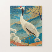 Crane Bird with Mountains and Fall Trees Japanese ジグソーパズル (縦)
