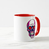 Crâne démon avec yeux rouges et couleurs néon. マグカップ (正面右)