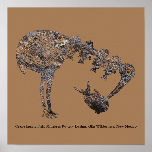 Crane Eating Fish, Mimbres Pottery Design Poster ポスター (正面)