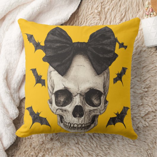 🦇 Crâne Gothique avec Noeud クッション (ブランケット)